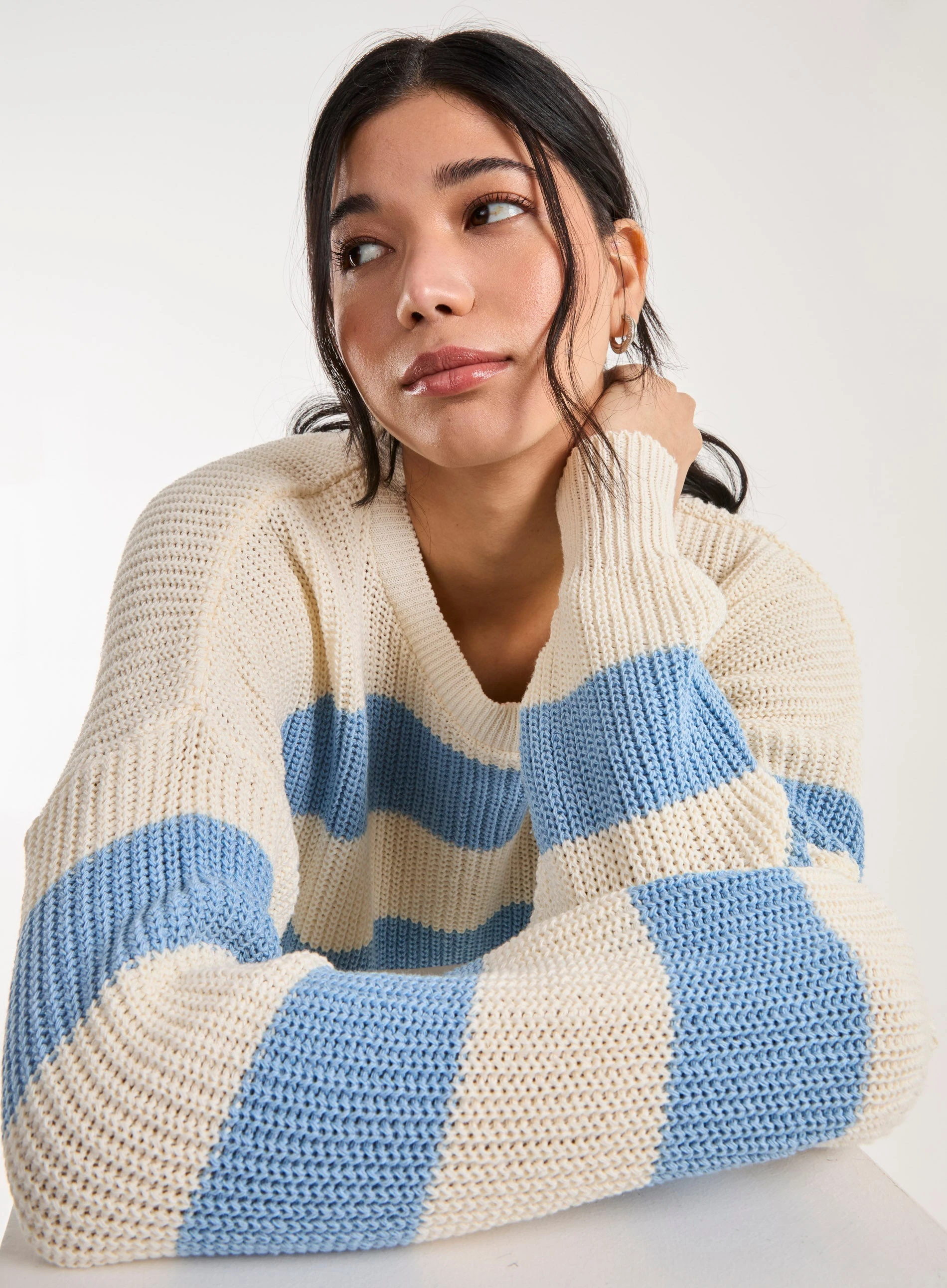 Soft Striped Knit Jumper  - S/M  - Light Blue