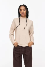 Soft-Touch Mock Neck Jumper - Grey/Camel