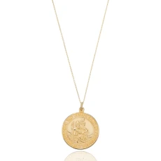 Solid Gold Large Round St Christopher Medallion Necklace