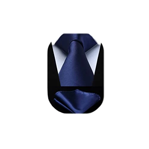 solid navy blue tie handkerchief wedding party classic tie/pocket square set for men