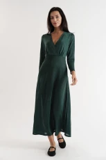 Sona Marl Faux Wrap Midi Dress in Green - Dark Green