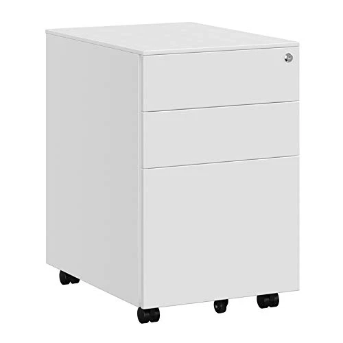 SONGMICS Mobile File Cabinet, Office Cabinet with Wheels and Lock, Pre-Assembled Body, for A4, Legal, Letter Sized Documents, Hanging File Folders, White OFC030W01