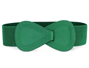 sourcing map Interlock Buckle 8-shaped Faux Leather Elastic Belt Cinch Waistband for Lady Green Fit Waist Girth:25"/63.5cm-37"/94cm