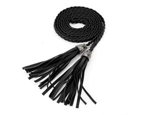 sourcing map Women's Tassel Braided Belts Skinny Woven Waist Belts for Skirt Dress Black 132 cm/52 i