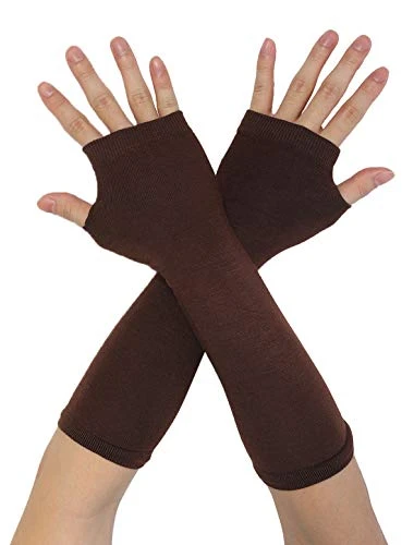 Sourcingmap Women's Arm Warmers Winter Knitted Cold Elbow Long Fingerless Gloves Brown One Size