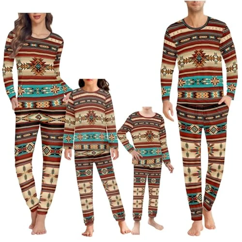 Southwestern Pajamas Family Matching Sets Holiday Long Sleeve T-Shirts Pants 2 Pcs Mens Pajamas Azte