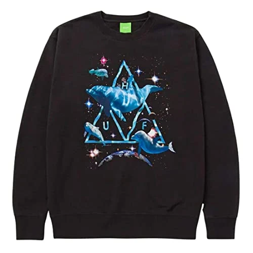 Space Dolphins Washed Crewneck Sweater - Black