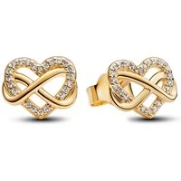 Sparkling Infinity Heart Gold Stud Earrings