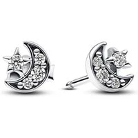 Sparkling Moon & Star Stud Earrings