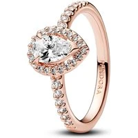 Sparkling Rose-Gold Pear Halo Ring - 52  Ring