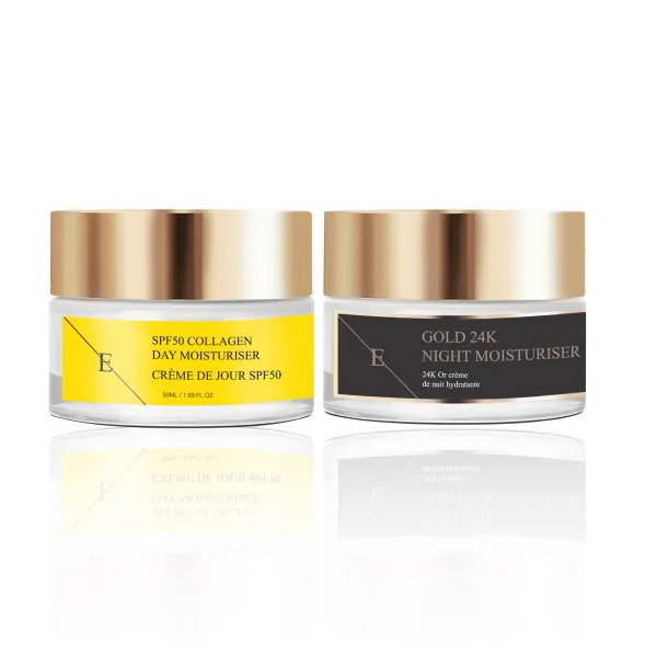 SPF50 COLLAGEN DAY CREAM 50ML+ANTI-WRINKLE Night MOISTURISER 24K GOLD - 50ml - Black