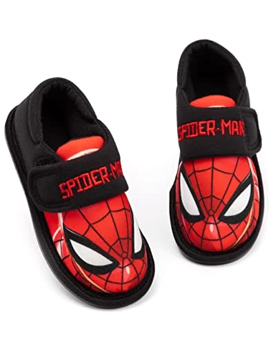 Spider-Man Slippers Boys Kids Superhero House Shoes Loafers, black, 10.5 UK Child