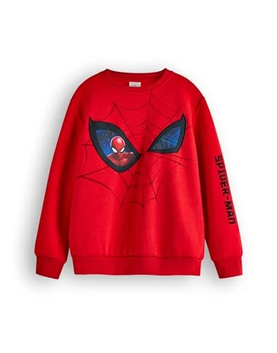 Spiderman Boys Sweatshirt | Kids Superhero Graphic Crewneck Jumper in Red | Spider-Man Web & Eyes Sw