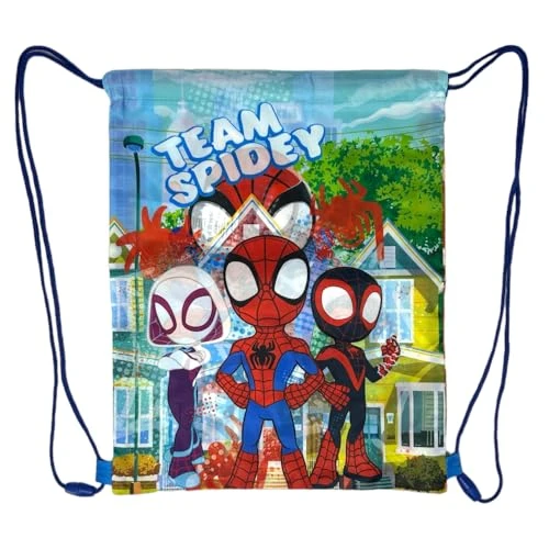 Spidey Marvel Sack Shoulder Bag with Rope Shoulder Straps Kids Accessory, blue, 5