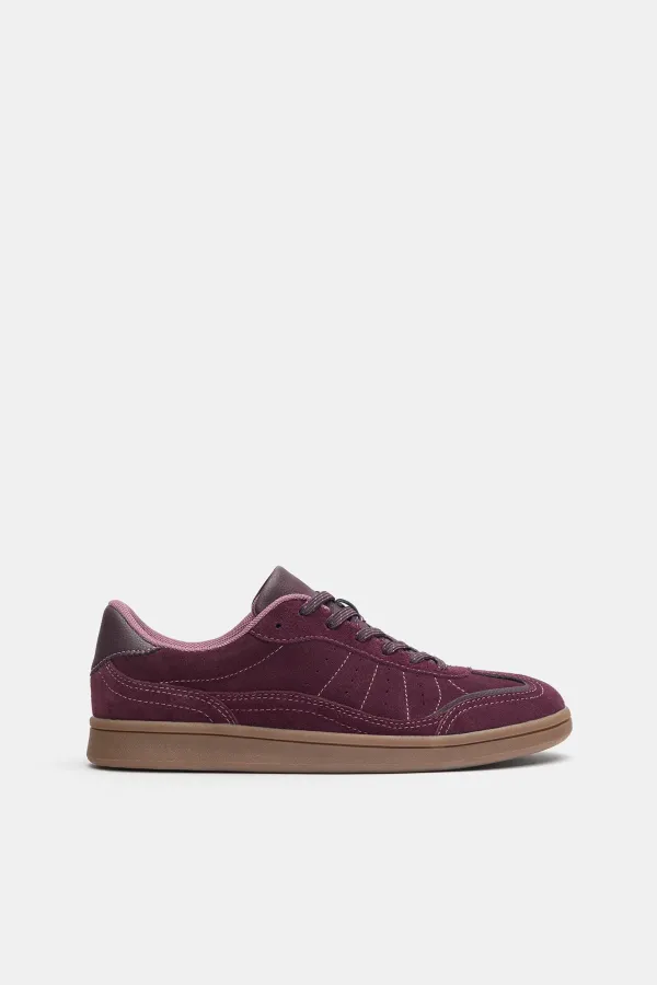 Split Leather Sneakers - Burgundy