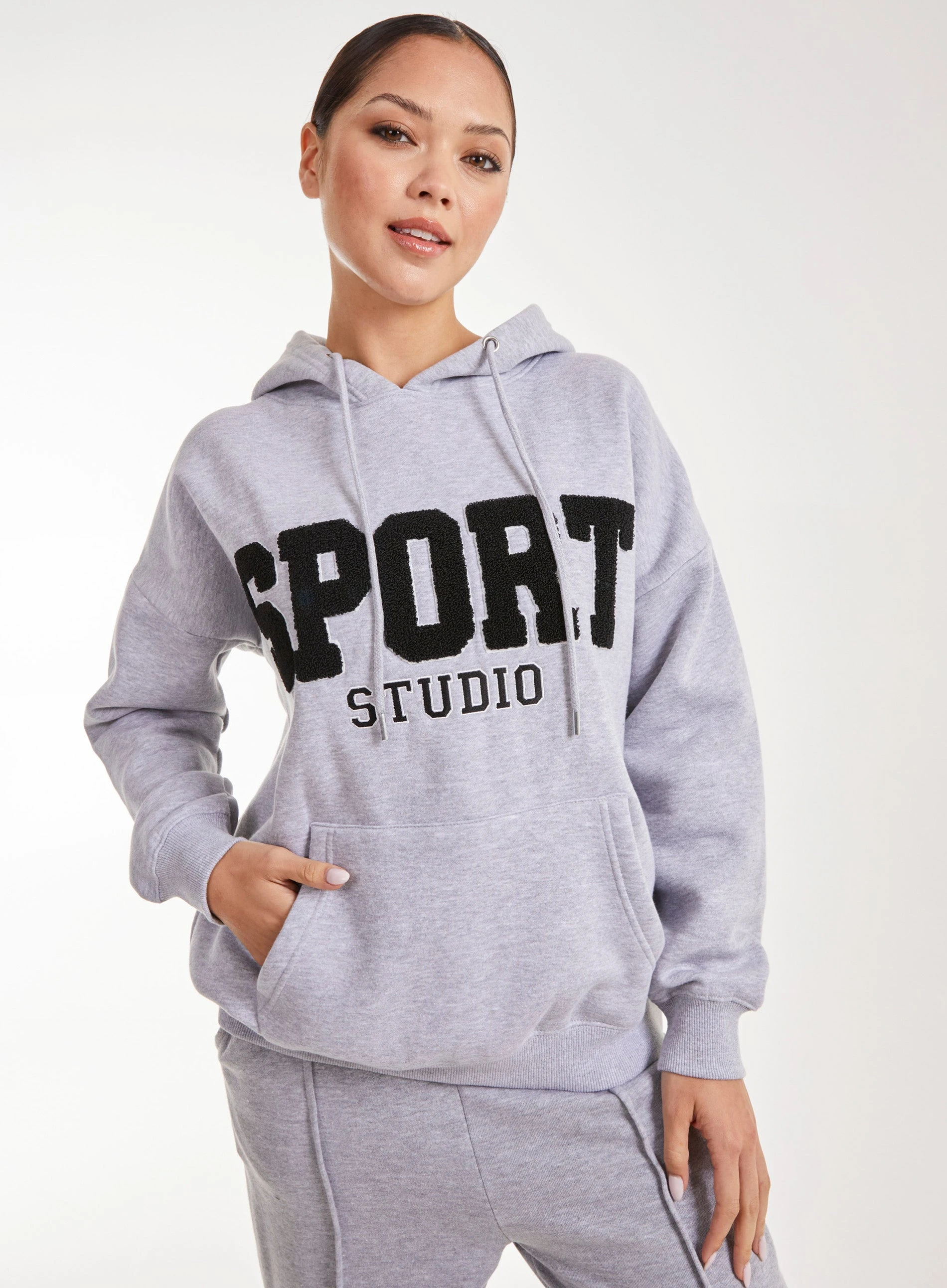 Sport Studio Textured Hoodie  - M  - GREY