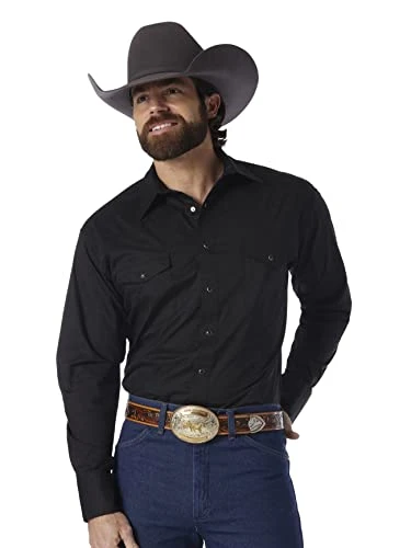 Sport Western Basic Two Pocket Long Sleeve Snap Shirt Shirt, Black, L