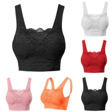 Sports Bras Women Lace Bralettes for Women Removable Padded Crop Tops Yoga Fitness Exercise Non Wired Underwear High Impact Sports Bra Soft Breathable Seamless Womens Bras White