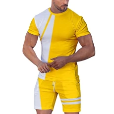 Sports Set for Men, Summer Outfit, 2 Piece Set, Short Sleeve T-Shirts and Shorts, Stylish Casual Sweatsuit Set, Nicki Tracksuit, Men's Leisure Suit for Summer, yellow, L