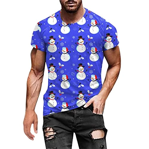 Sports Sets Men Men Autumn Winter Casual Short Sleeve Christmas 3D Printed T-Shirts Fashion Top Blouse T-Shirts Personalized, blue, XL