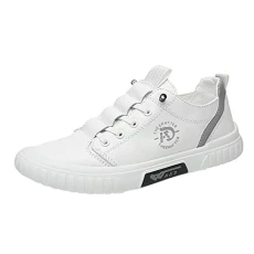 Sports Shoes Men's Low Top Trainers Flat Shoes with Leather Top Driving Shoes Fashionable Casual Business Shoes Work Shoes Casual Shoes Slip On Walking Shoes Trainers Lace-Up Shoes, White, 44 EU