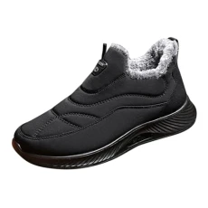 Sports Shoes Men's Winter Warm Trainers Snow Boots Men's Outdoor Walking Shoes Trainers Comfortable Slip On Casual Shoes Street Running Shoes Without Laces Fitness Shoes Running Shoes, black, 8
