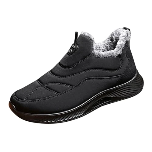 Sports Shoes Men's Winter Warm Trainers Snow Boots Men's Outdoor Walking Shoes Trainers Comfortable Slip On Casual Shoes Street Running Shoes Without Laces Fitness Shoes Running Shoes, black, 8