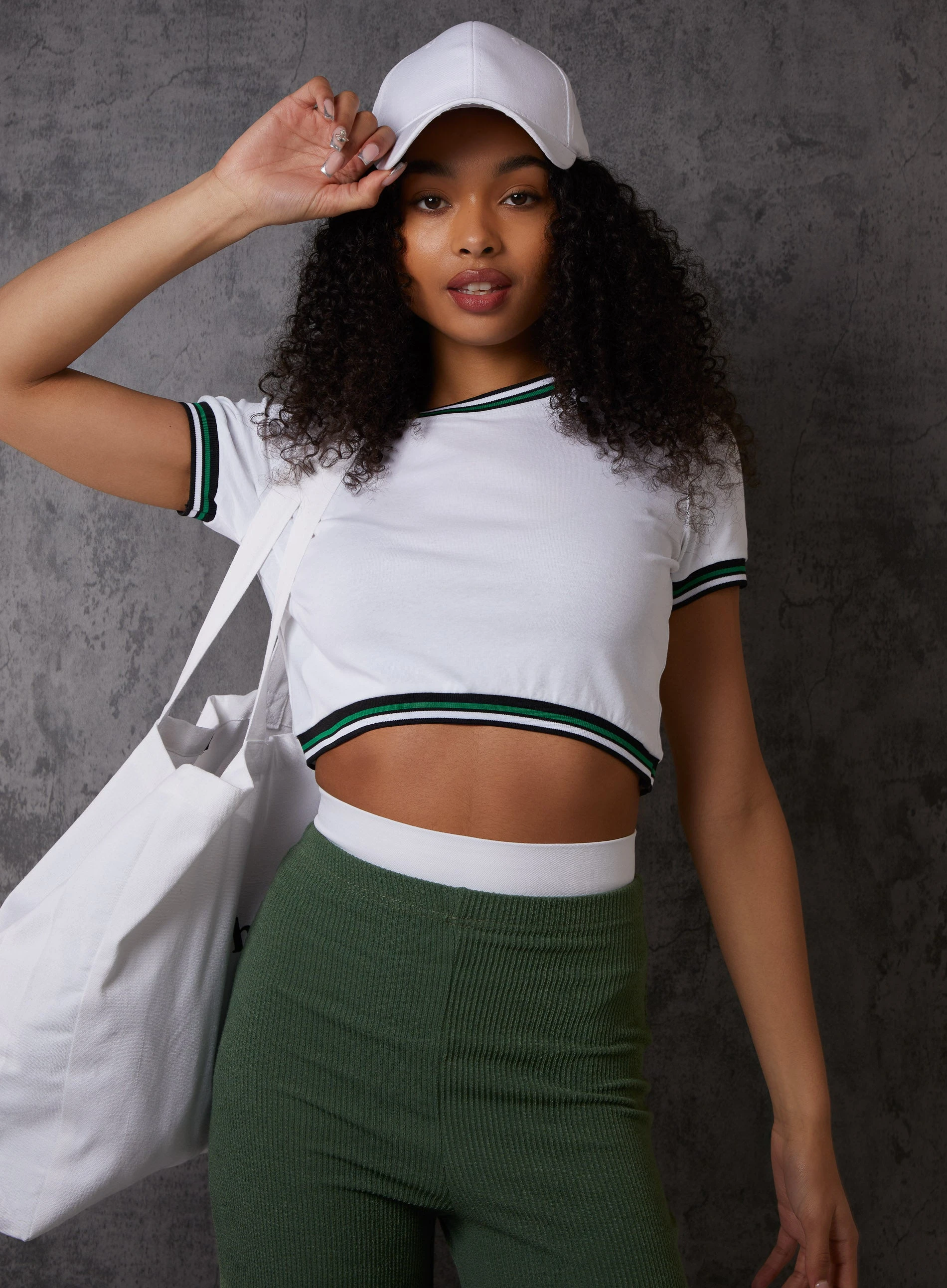 Sports Stripe Cropped T-Shirt White