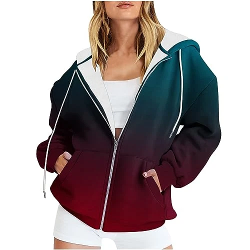 Sports Sweat Jacket Women's Long Sleeve Hooded Jacket Casual Fitness Sweatshirt with Hood College Jacket Cotton Elegant Hoodie Colourful Tie Dye Transition Jacket Warm Autumn Winter Fleece