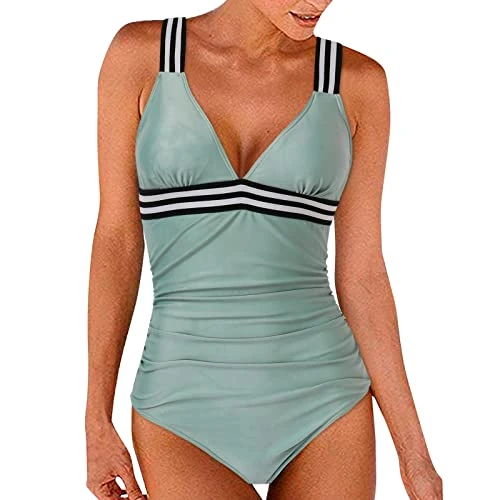 Sports Swimsuit Women 1 Piece WebbingTank Suits Shirred Vintage Up Athletic Training Bathing Sports Control Swimsuit Padded Belly Bikini Push One Piece Swimwear Swimsuit, Mint Green, XL