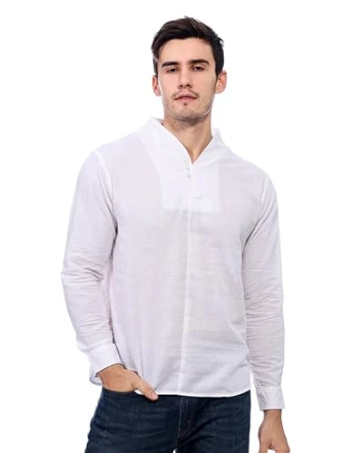 Spring and Autumn Linen Shirts Men's Casual Long Sleeve Loose Shirts White XL