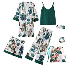 Spring and Autumn Summer Pure Cotton Sweet Seven Piece Women's Kimono Pajama Set Suspender Cotton Leisure Pajama Home Clothes Spring and Autumn Summer Pure Cotton Sweet Seven Piece Women's Kimono Pajama Set Suspender Cotton Leisure Pajama Home Clothes
