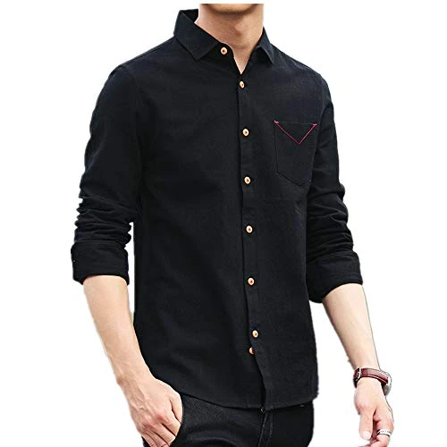 Spring and Summer Cotton Casual Shirt Long Sleeve Solid Color Men's Shirt Black