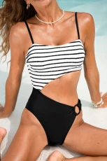 Spun Sugar Striped Monokini Swimsuit - Black