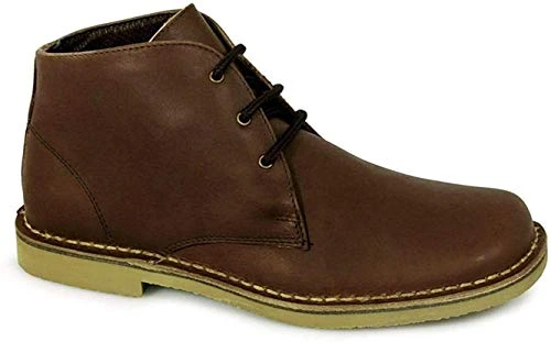 Sqaure Toe Leather 3 Eyelet Desert Boots - Brown Waxy Leather, Mens UK 11 / EU 45