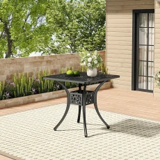 Square Black Cast Aluminum Garden Table with Petal Design