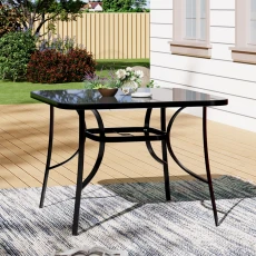 Square Metallic Garden Dining Table - Black