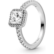 Square Silver Sparkle Halo Ring - 56