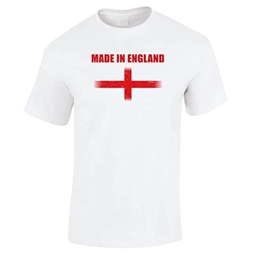 St Georges Day T Shirt for Men - George Cross Flag England Football Clothing - Cotton Short Sleeve Tee - Made in - White - M