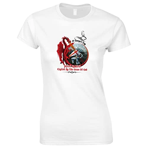 St George's Day T Shirt - Saint George England Short Sleeve T-Shirts for Women - by Birth - White - M