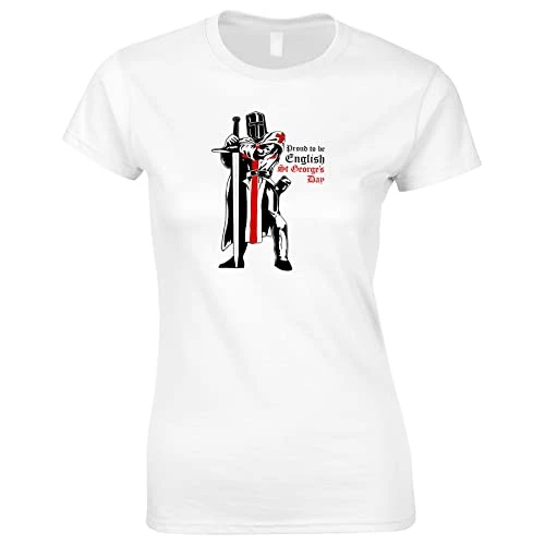 St George's Day T Shirt - Saint George England Short Sleeve T-Shirts for Women - Proud - White - L