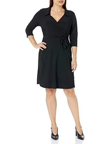 Star Vixen Women's Plus-Size Sleeveless Knot-Front Surplice Dress Casual, Black, S-4XL