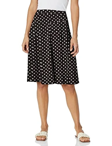 Star Vixen Women's Ponte Stretch Knit Full Midi-Length Skater Skirt, Black White Dot, Large Petite