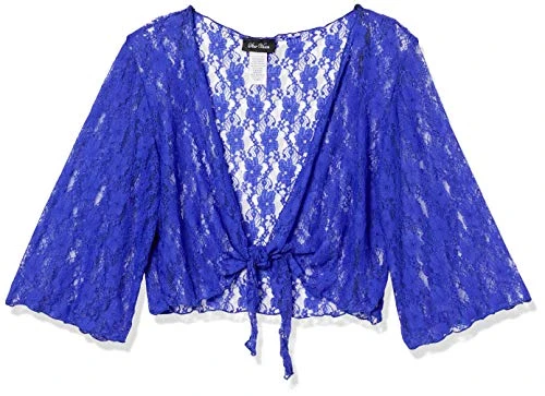 Star Vixen Women's Tie Front Lace Shrug Cardigan Sweater, Royal, Petite/Small