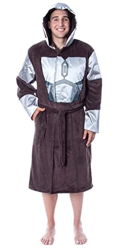 Star Wars Adult The Mandalorian Costume Fleece Robe Bathrobe for Men Women Brown