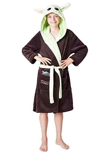 Star Wars Baby Yoda Kids Dressing Gown, The Mandalorian The Child Boys Robes (Brown/Green, 13-14 Years)
