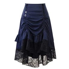 Steampunk Women's Gothic Skirt Lace Splicing Punk High Waist Skeleton Print Halloween Cosplay Mini Skirt Carnival Short Skirt Medieval Clothing, Za-blue, S