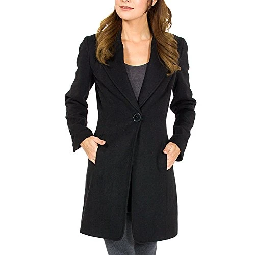 Stella Womens Black Wool Single Button 7/8 Length Overcoat Large