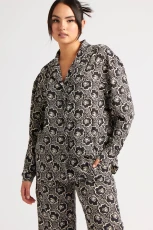 Stencil Floral Oversized Shirt Co-ord Black /