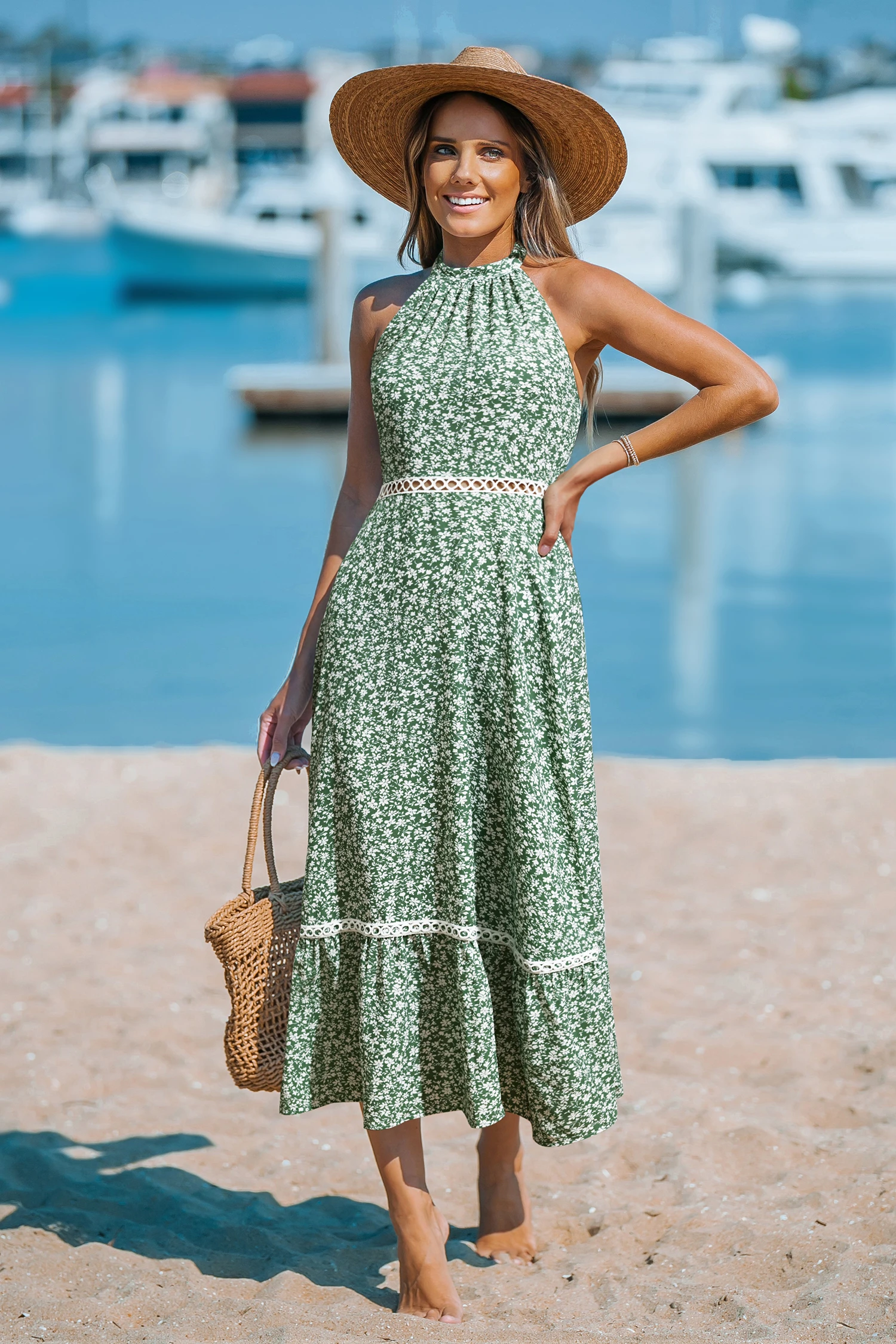 Still Summer Ornate Midi Dress - Green